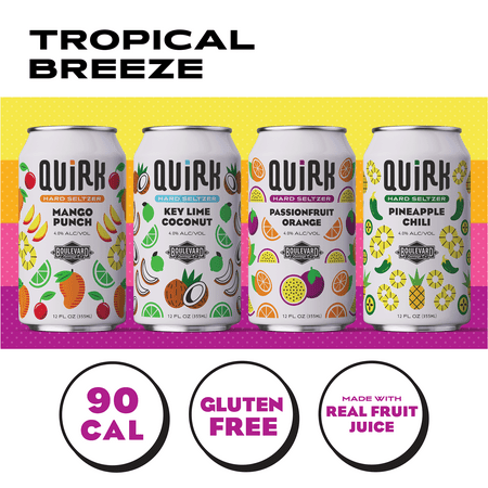 Quirk Gluten-Free, Real Fruit Juice Tropical Hard Seltzer, 12 fl oz, 12 Pack Cans, 4% ABV