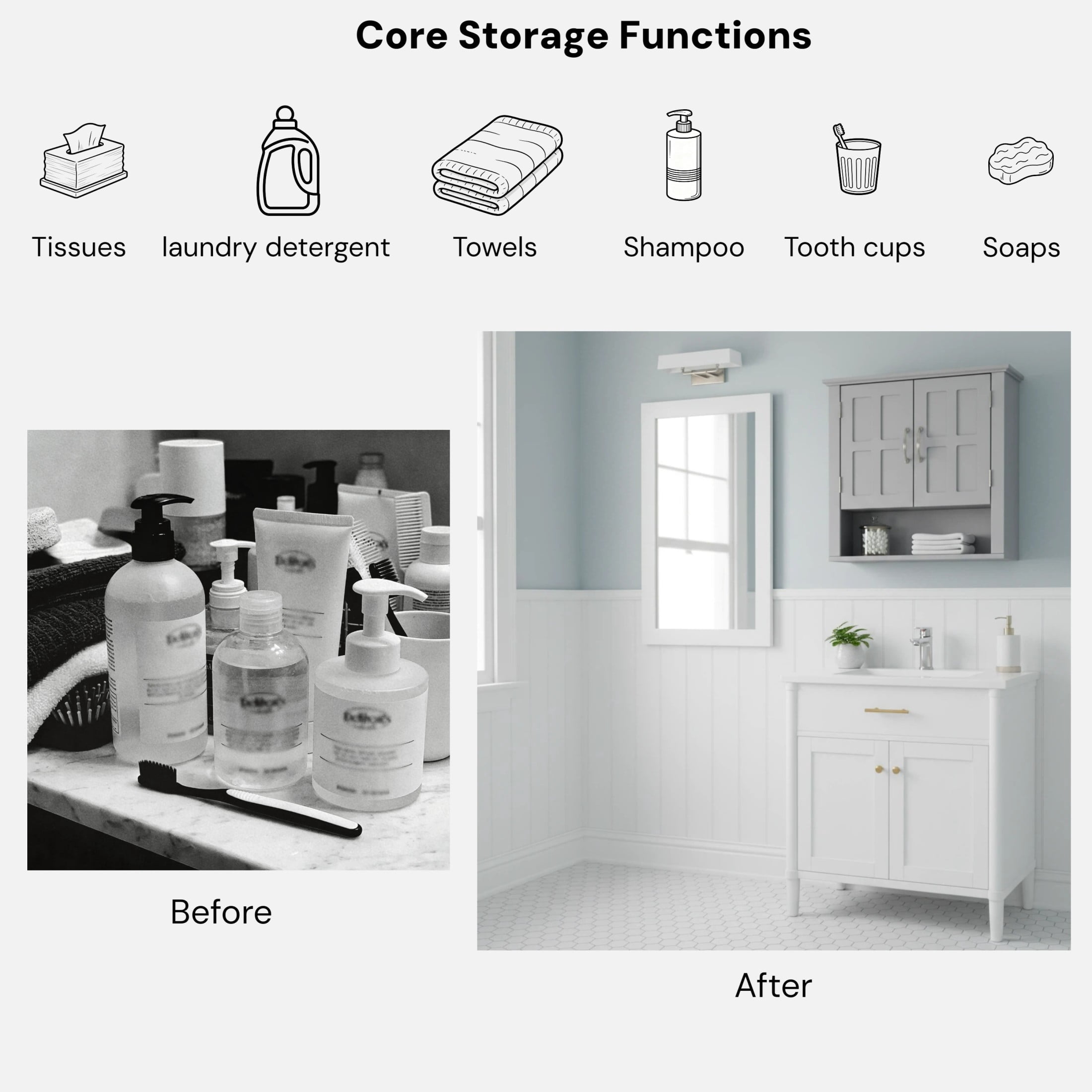 Christopher Knight Home 23.6" Wall Mounted Storage Cabinet with Adjustable Shelves and Doors, Gray