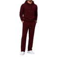 thumbnail image 5 of Sorvello Men's 2 Piece Hoodie Track Suits Wide Leg Sweatpants Sets Drop Shoulder, Ribbed Cuffs & Hem, Open-Bottom Pants, Solid Colors Wine L, 5 of 6