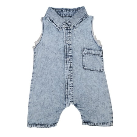 

Qiylii Baby Boys Denim Bodysuit Sleeveless Lapel Front Button Jumpsuit