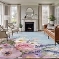 thumbnail image 2 of Area Rug 72×108in, Vintage Rose Lavender Flowers Floor Carpet Living Room Rug, Farmhouse Wood Board Non-Slip Welcome Mat Indoor Rugs for Bedroom Dining Room, 2 of 9
