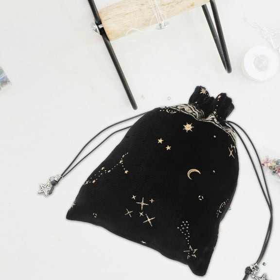 COMPUKAS 1Pcs Star Shaped Velvet Drawstring Bag Black 6.9X5X0.2in Portable Jewelry Storage For Crystals Small Presents