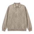 thumbnail image 4 of Zivyakyron Casual Mens Polo Shirt Button Long Sleeve Collared Fall Washed Loose Solid Shirts Vintage Khaki L, 4 of 6