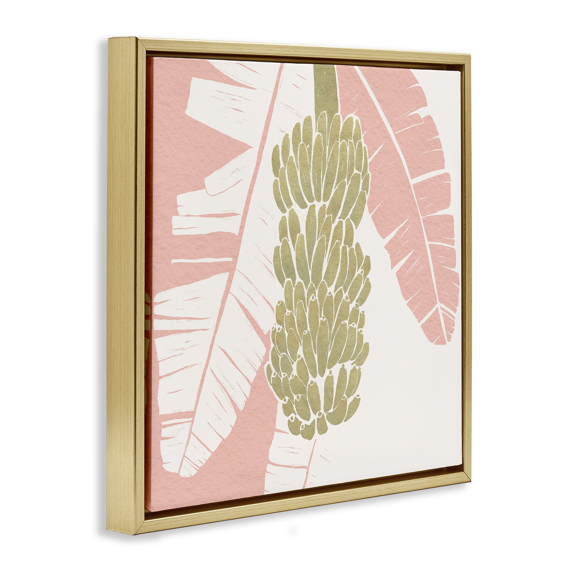 Stupell Industries Banana Bunch Amid Pink Leaves Gold Framed Floater Canvas Wall Art, design by Yuyu Pont