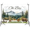 thumbnail image 2 of 10 x 6.5 ft Oh Boy Backdrop Forest Adventure Mountain Wilderness Woodland Wildlife Owl Fox Deer Squirrel Bear Baby Shower Photography Background Greenery Forest Party Banner Photoshoot Props, 2 of 5