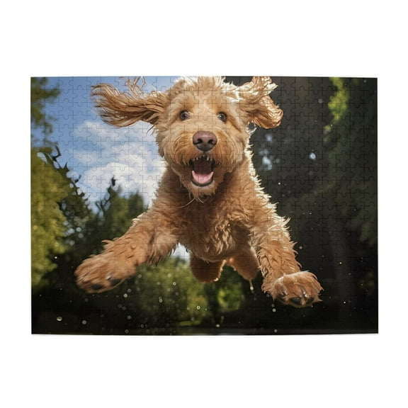 500-Piece Wooden Jigsaw Puzzle for Adults - Happy Dog Jumping High , Fun & Challenging Brain Teaser, Stylish Home Decor & Unique Gift