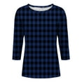 thumbnail image 4 of HLKJKLS Long Sleeve Shirts For Women 3/4 Sleeve Crew Neck Casual Holiday T Shirt Polyester Spandex Classic Print Blue S-3Xl, 4 of 7