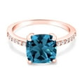 thumbnail image 2 of Gem Stone King 2.92 Ct Cushion London Blue Topaz 18K Rose Gold Plated Silver Ring, 2 of 3