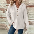 thumbnail image 2 of Hoodie Women Trendy Solid Color Hooded Button Loose Long Sleeved V Neck Sweatshirts Fall Tops,White,2XL, 2 of 6