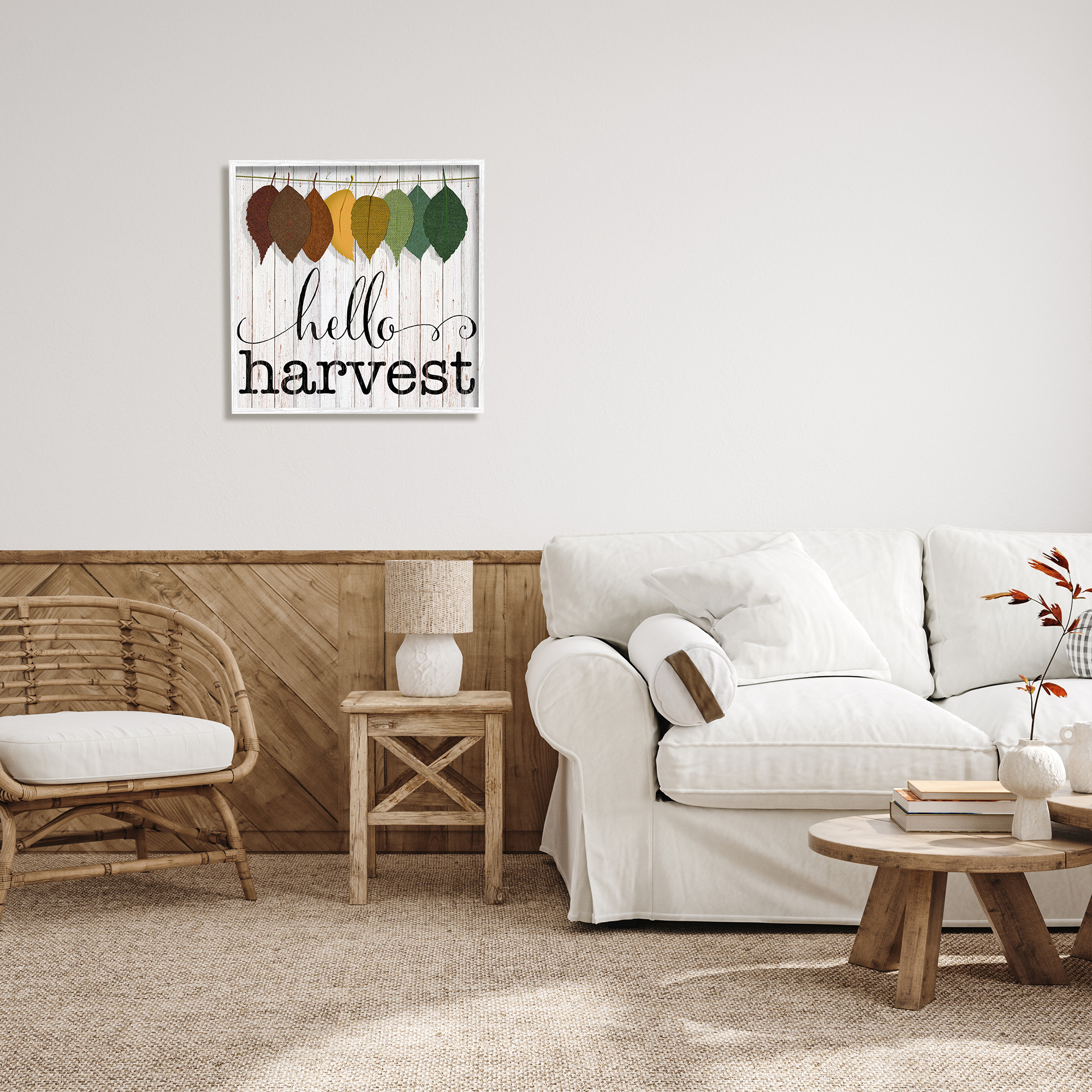 Stupell Indtries Hello Harvest Greeting Autumn Leaves Foliage Illtration,24 x 24,Design by CAD Designs