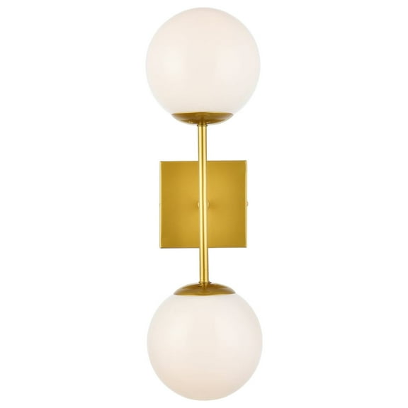 Neri 2 lights brass and white glass wall sconce
