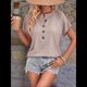 thumbnail image 3 of Tops Henley de Corta para Mujer, Cuello en V, Elegantes, Informales, Holgados, Color Caqui, S, 3 of 6