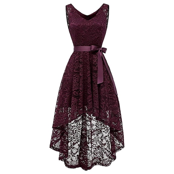 Elegant Plus Size Party Dress For Women V Neck Sleeveless Lace High Waist Formal Evening Gown