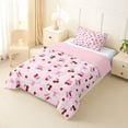 thumbnail image 2 of Manfei Red Cherry Pink Bow Print Twin Comforter Sets for Girls, Cute Fruit Ribbon Bows Bedding Set, Pink Reversible, 2pcs, 2 of 6
