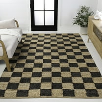 JONATHAN Y NATURAL FIBER 8 x 10 Area Rug, Theo Farmhouse Woven Jute Checkerboard - Natural/Black, NRF203B-8