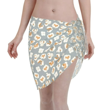 Qekee White Popcorn Women s Short Sarongs Cover Ups Sheer Bikini Wraps for Swimwear