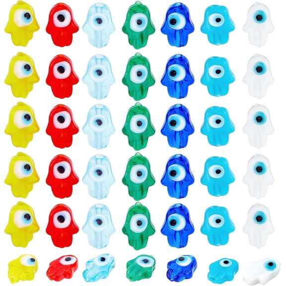 1box About 42 pcs Hamsa Hand Beads Hand of Fatima Beads Handmade Lampwork Glass Beads Flat Beads Spacer for Jewelry Making 7 colors