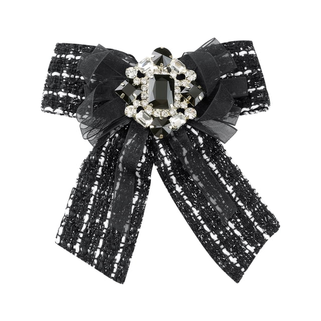 INSPIRE CHIC Women's Pre-Tied Neck Tie Ribbon Plaid Bowknot Brooch Pin with Rhinestone for Party
