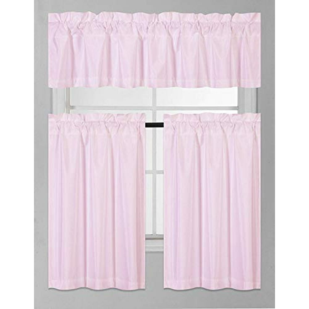 Solid 3Piece Room Darkening Kitchen Window Curtain Set (Light Pink