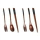 thumbnail image 1 of Juego de cubiertos de madera 2X, juego portátil de madera, palillos, cuchara, tenedor, vajilla con hilo trenzado negro, 1 of 8