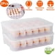 thumbnail image 1 of Soporte de plástico para huevos, caja de almacenamiento apilable para huevos, estante para refrigerador, 24 cavidades por contenedor, 2 uds., 1 of 8