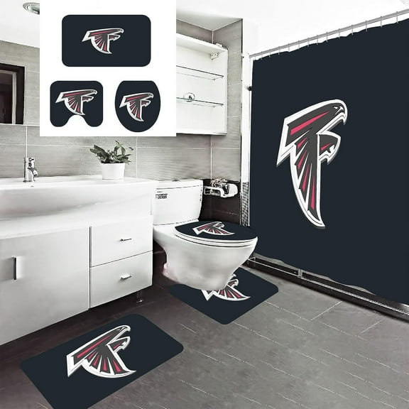 4 Pcs Shower Curtain Set with Toilet Lid Cover Mat Non-Slip Rug Bath Mat and Waterproof Shower Curtains with Hooks American Sports Football Bathroom Decoration Machine Washable