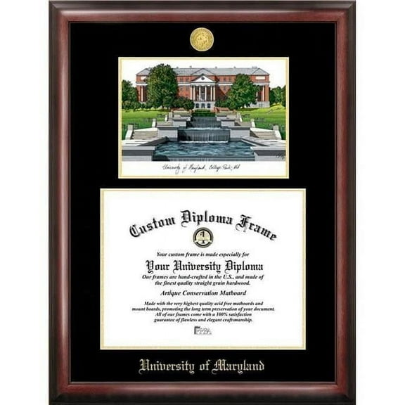 Campus Images MD998LGED-1713 13 x 17 in. University of Maryland Gold Embossed Diploma Satin Mahogany Frame with Lithograph