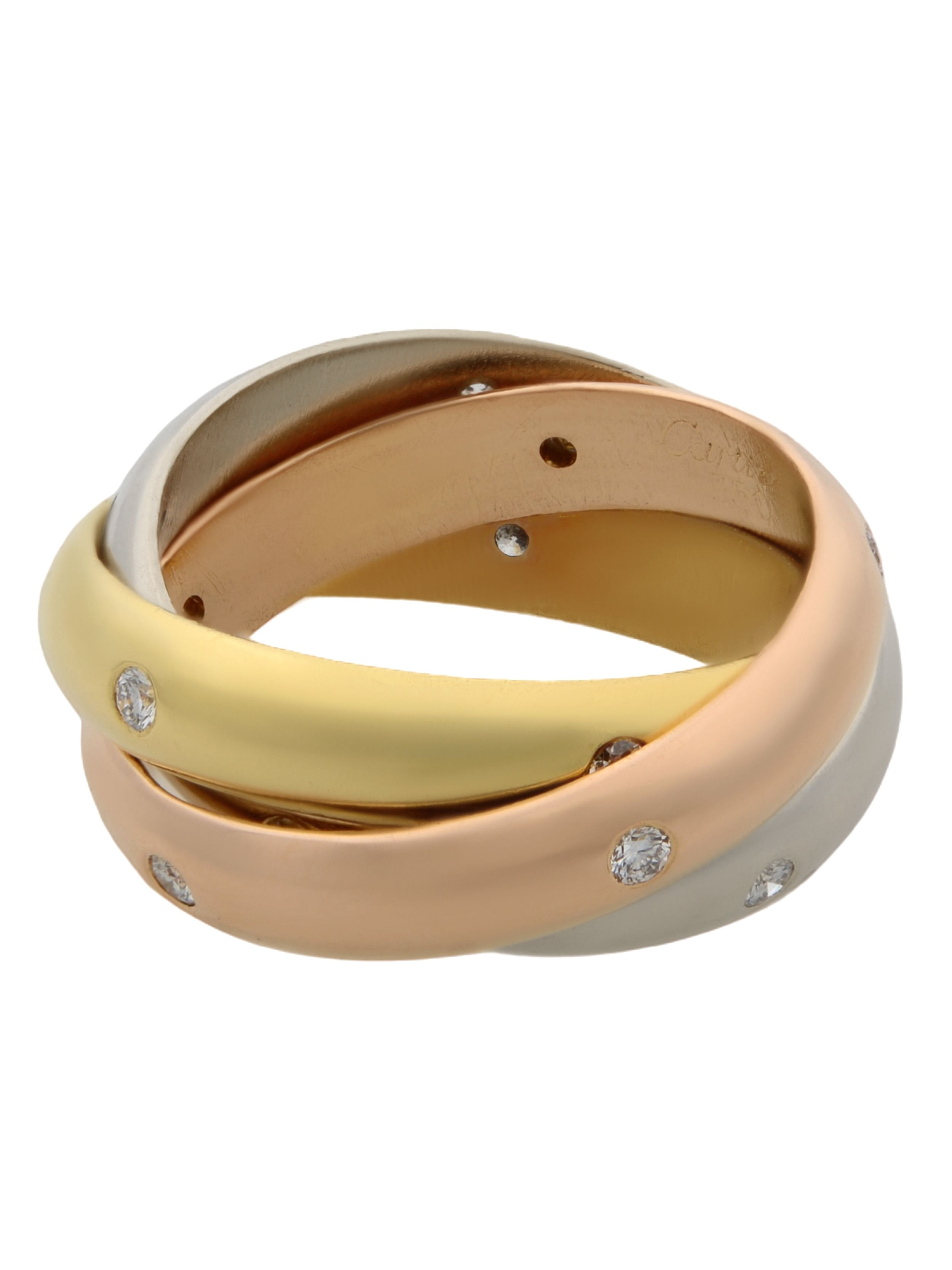 Cartier 18K Rose Yellow White Gold Diamond Trinity Ring Size 49 US 5