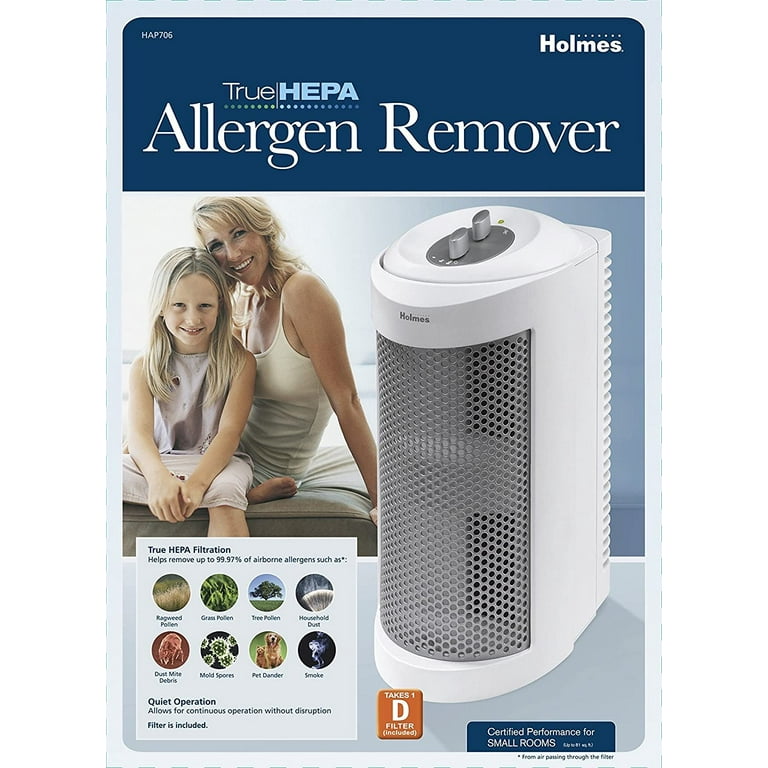 Holmes True HEPA Allergen Remover Mini Tower Air Purifier with Optional Ionizer for Small Spaces White HAP706 NU 1