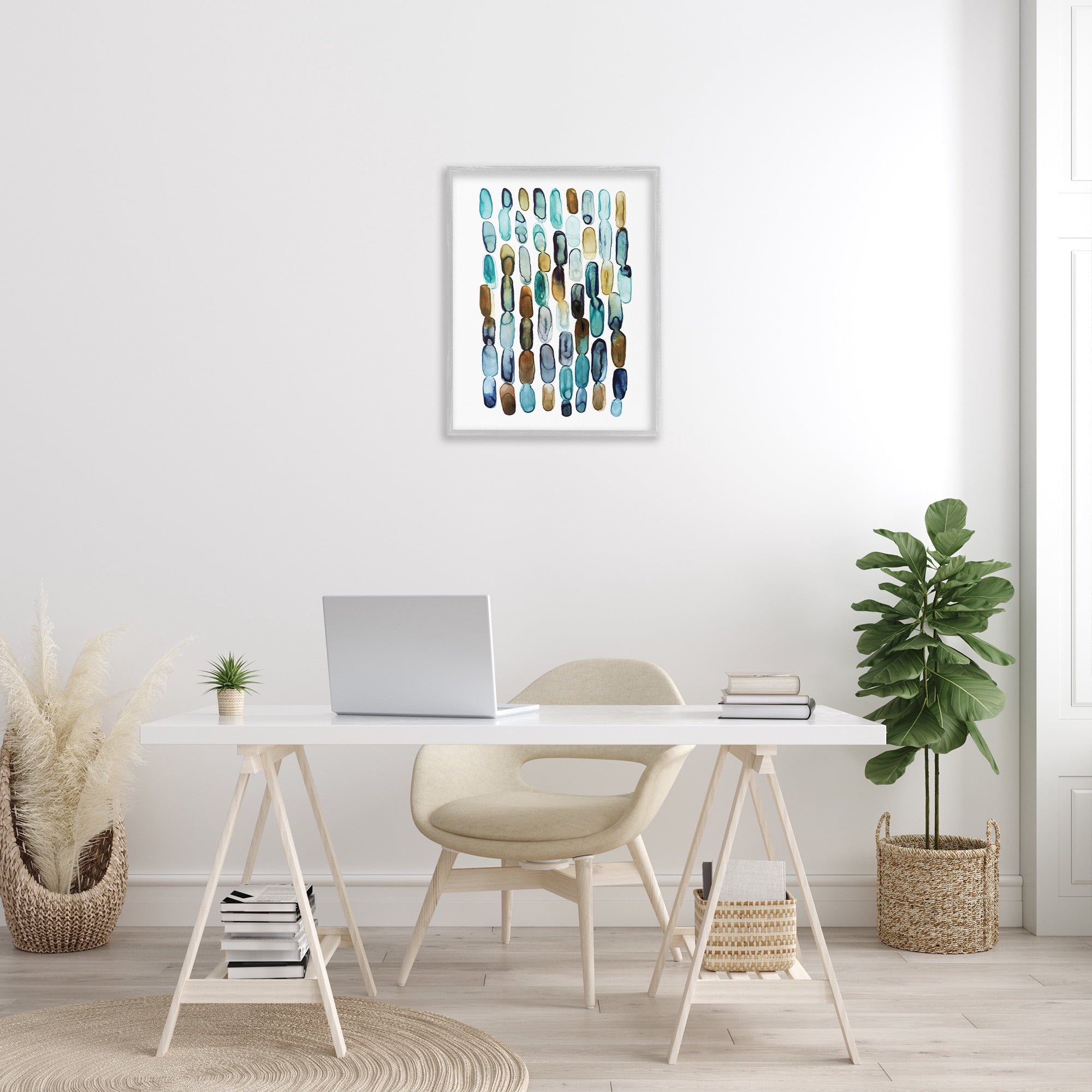 Stupell Industries Blue Oblong Shapes Pattern Abstract Painting Gray Framed Art Print Wall Art, 24 x 30