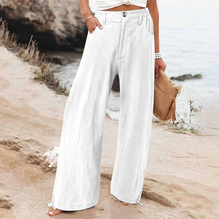 Summer Women's Trousers Stretch Waist Comfy and High Waist with Straight  Legs