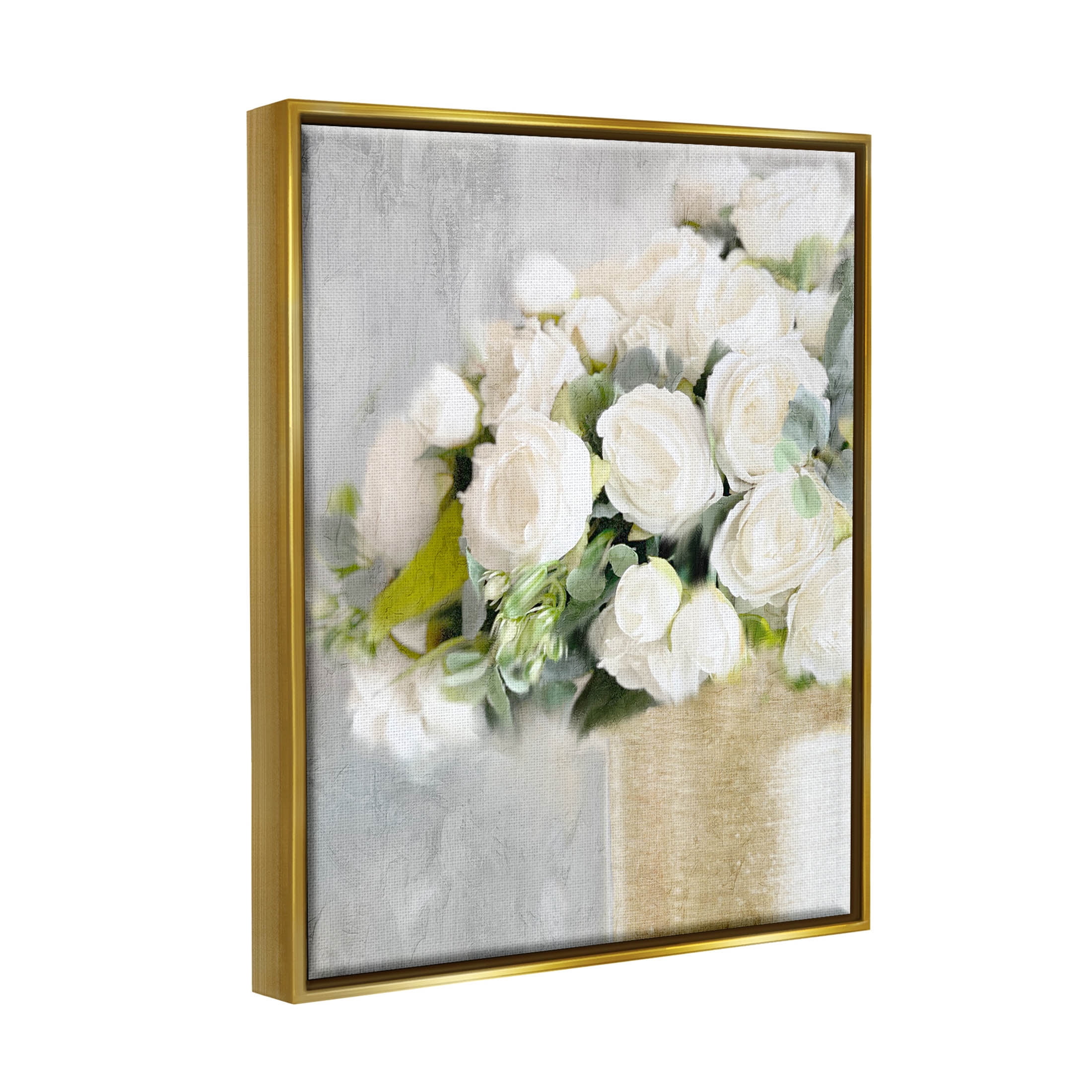 Romantic White Roses Arrangement Botanical & Floral Graphic Art Metallic Gold Framed Art Print Wall Art