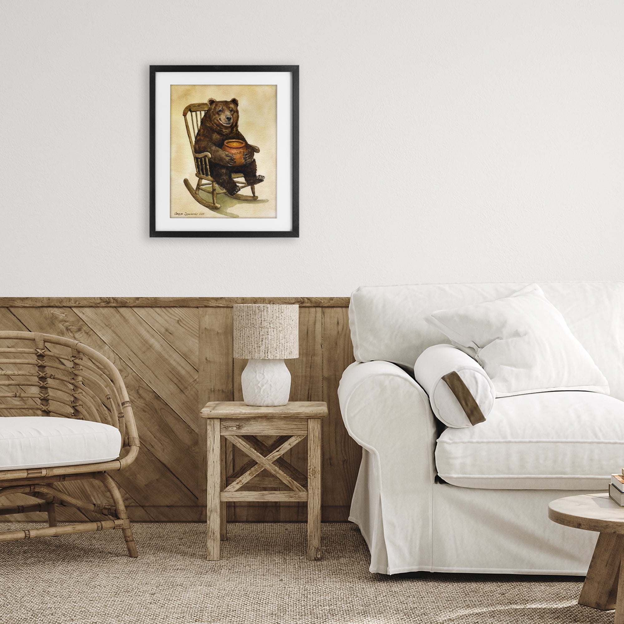 Stupell Industries Happy Bear & Pot of Honey Black Framed Print Under Glass, design by George Dyachenko