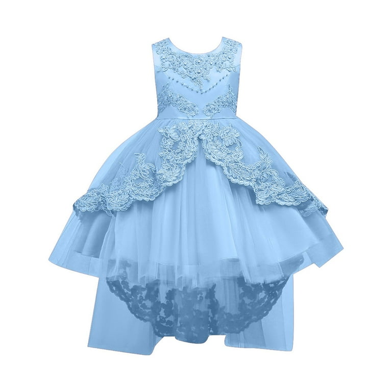 Girls Spring Dress Solid Color Lace Sleeveless Knee Length Wedding Tutu  Dress Dresses for Girls Light Blue 10 Y-11 Y - Walmart.com
