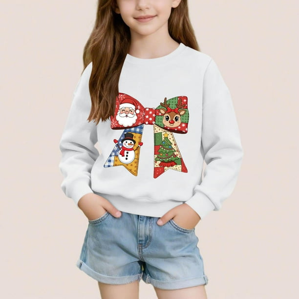 Sudadera sin capucha para niños, con estampado navideño, cuello redondo, manga larga, forro polar, para niños de talla mediana a grande, blusa de poliéster para niños.