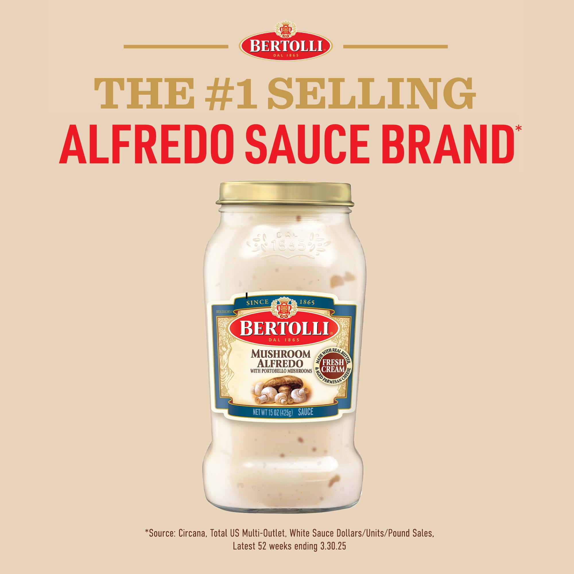 (2 pack) Bertolli Mushroom Alfredo Sauce with Portobello Mushrooms, 15 oz