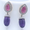 thumbnail image 4 of Auory Pink Sapphire and Amethyst Drop Earrings in Yellow Gold Plated Wedding Statement Earrings, 4 of 8