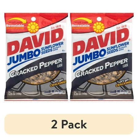(2 pack) David Jumbo Cracked Pepper Roasted & Salted Sunflower Seeds, 5.25 oz