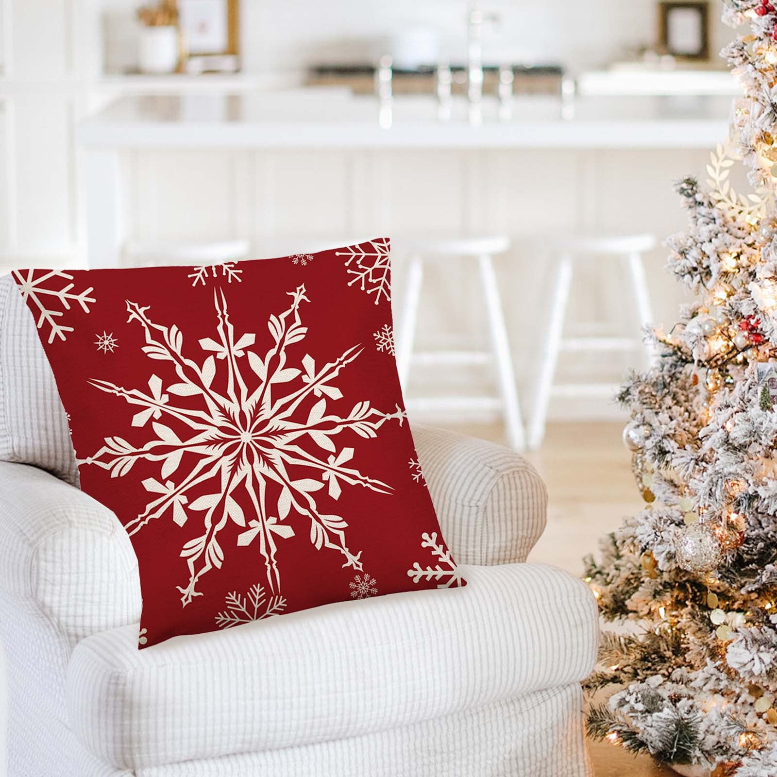 Housses De Coussin De Noël Gris Et Blanc 45 X 45 Ensemble De 4, Housses De Coussin De Noël Cerf Flocon De Neige