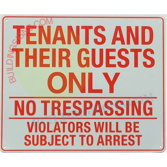 TENANTS AND GUEST ONLY SIGN (10x12,White,Aluminum) -ref21022