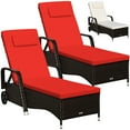 thumbnail image 1 of Gymax 2PCS Cushioned Outdoor Wicker Lounge Chair w/ Wheel Adjustable Backrest Red & Off White, 1 of 7