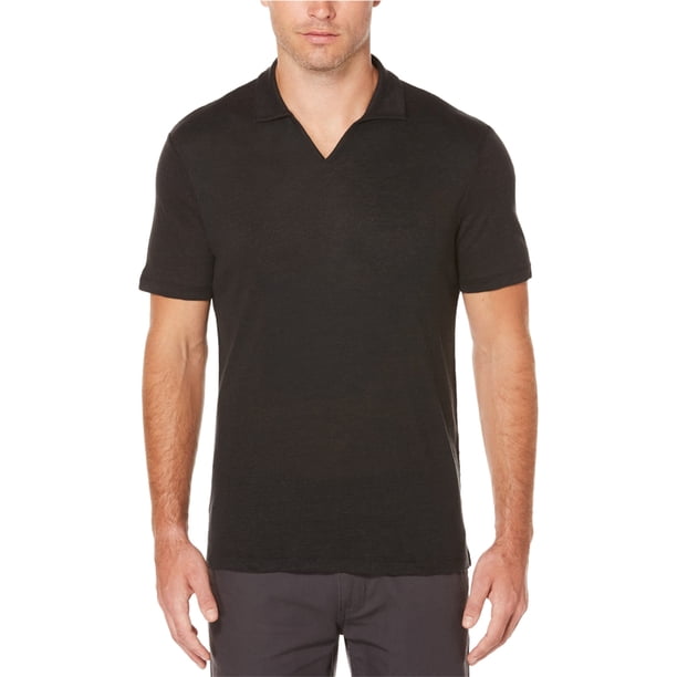 Perry Ellis Mens Open Collar Polo Shirt, black, S
