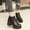 Black, variant on Cameland Women's Low Barrel Round Head Platform Thick High Heel Side Zipper Short Boots