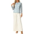 thumbnail image 3 of INSPIRE CHIC Women's Lace Top Long Sleeve Ruffled Neck Peplum Hem Floral Dressy Blouse XS Blue, 3 of 9