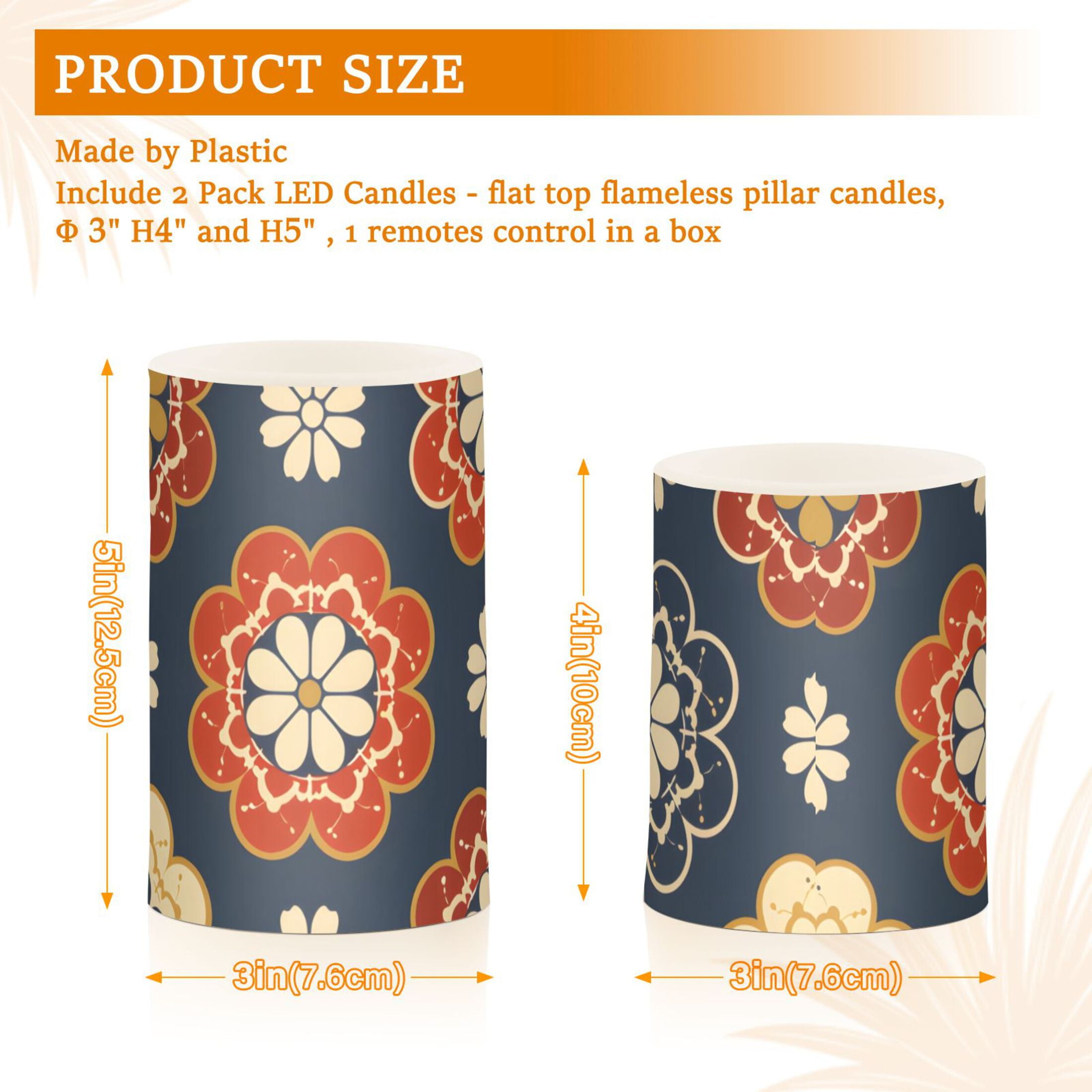 Elegant Symmetrical Flower Flickering Flameless LED Candles set of 2 Battery Operated 18-Key Remotes Timer Halloween Fall Decor D3''xH4''5''