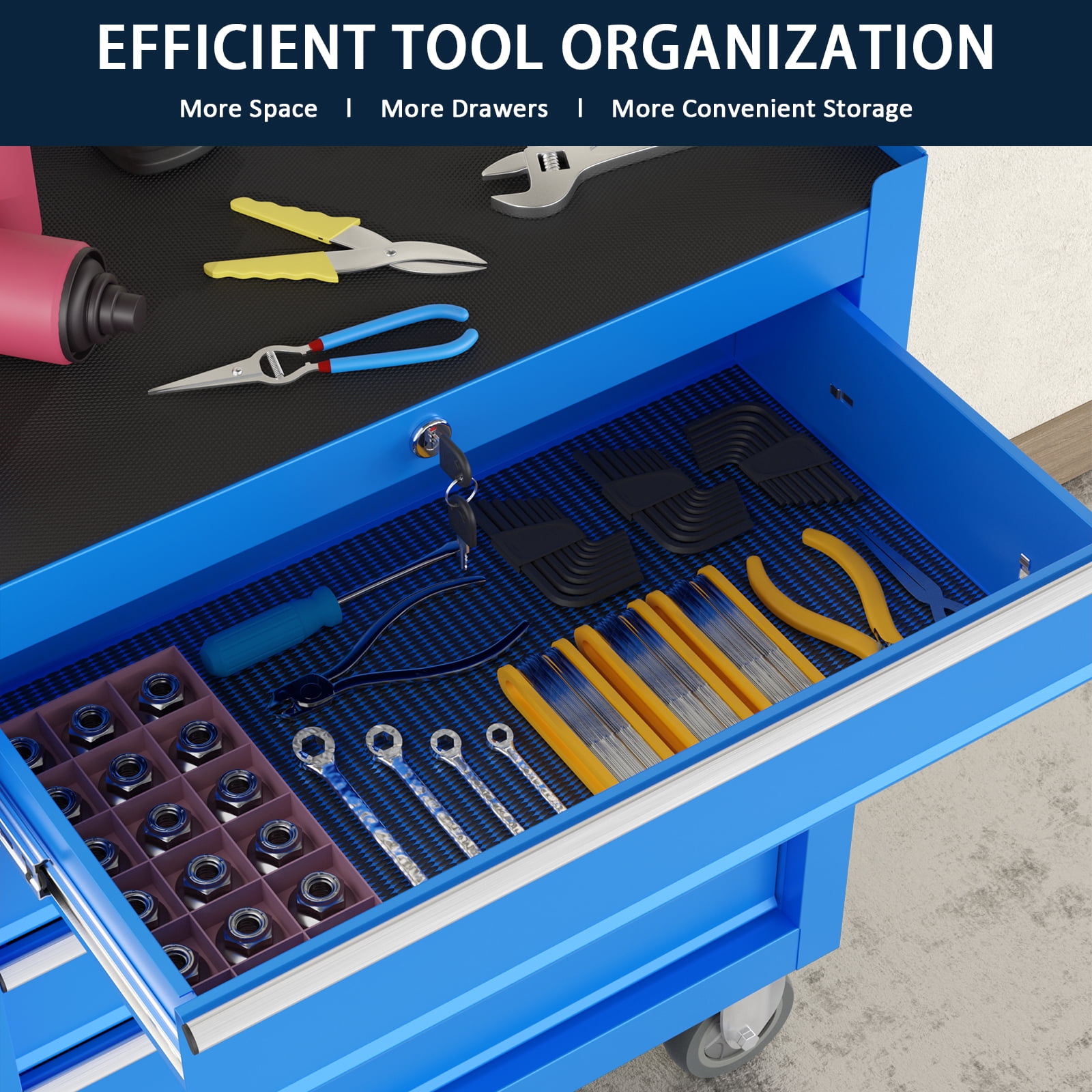 Odaof, 52.8 lbs, 24.4" Steel 5-Drawer Rolling Tool Chest Blue