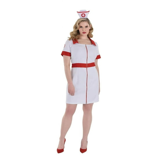Sexy Call The Shot Nurses Dress Costume w/Headband - X-Large (14-16) | Polyester | White | 1 Set