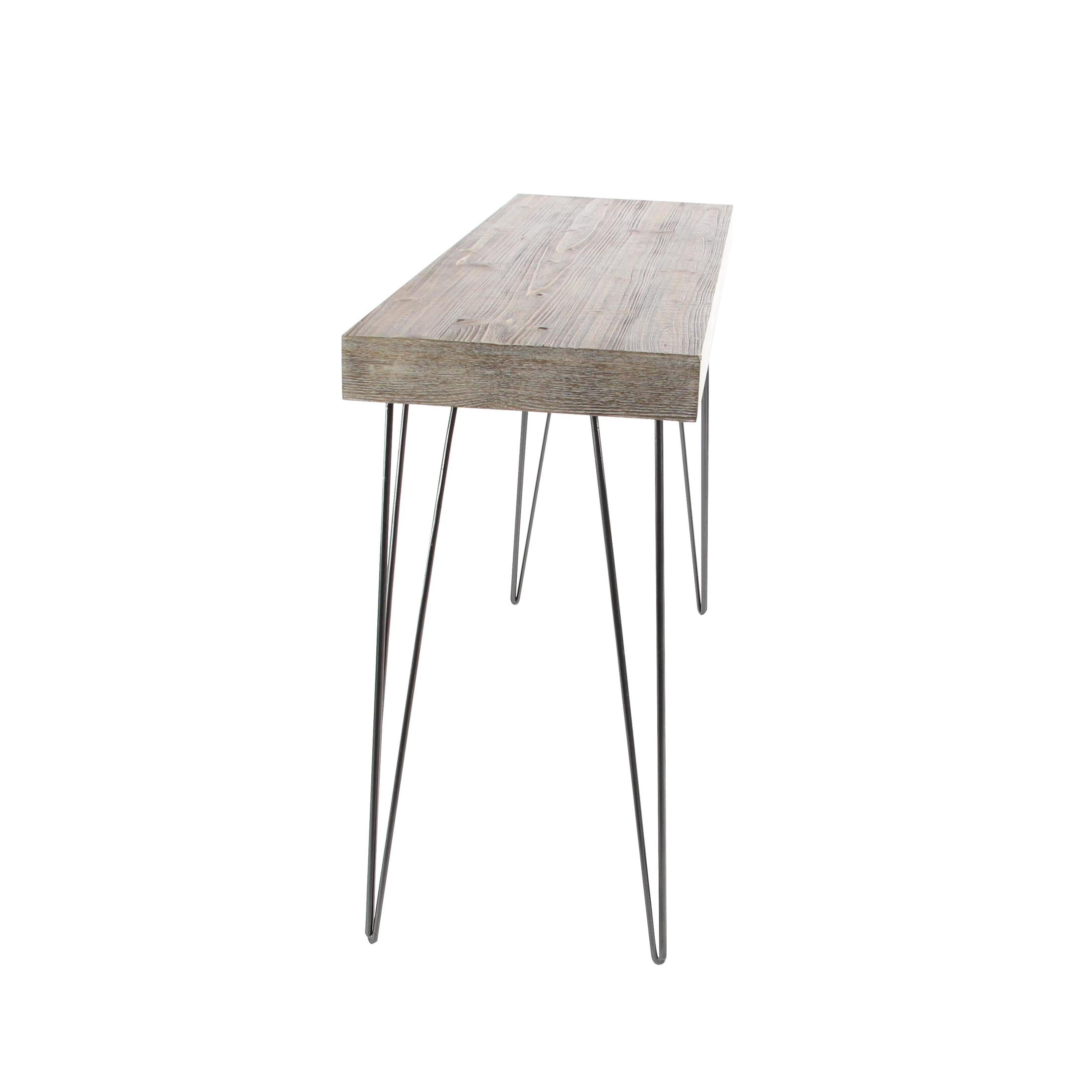 DecMode 47" x 31" Brown Wood Rectangular Console Table with Black Metal Hairpin Legs, 1-Piece