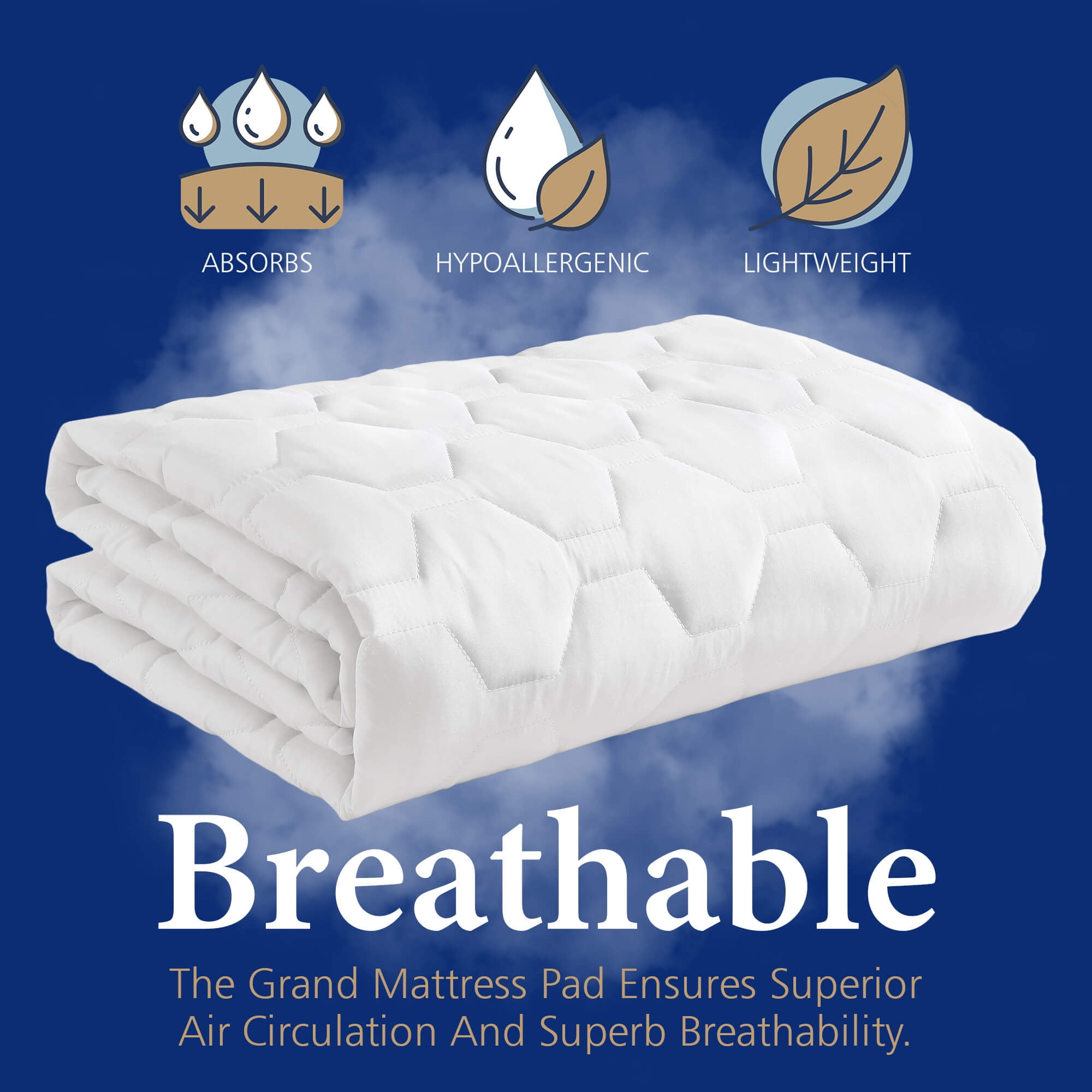 The Grand RV(48") Size Mattress Pad - Soft, Comfortable, and Hypoallergenic Mattress Topper Cover - Thick and Odorless Polyester Filling - Depth Stretch to 15 Inches for Perfect and Snug Fit