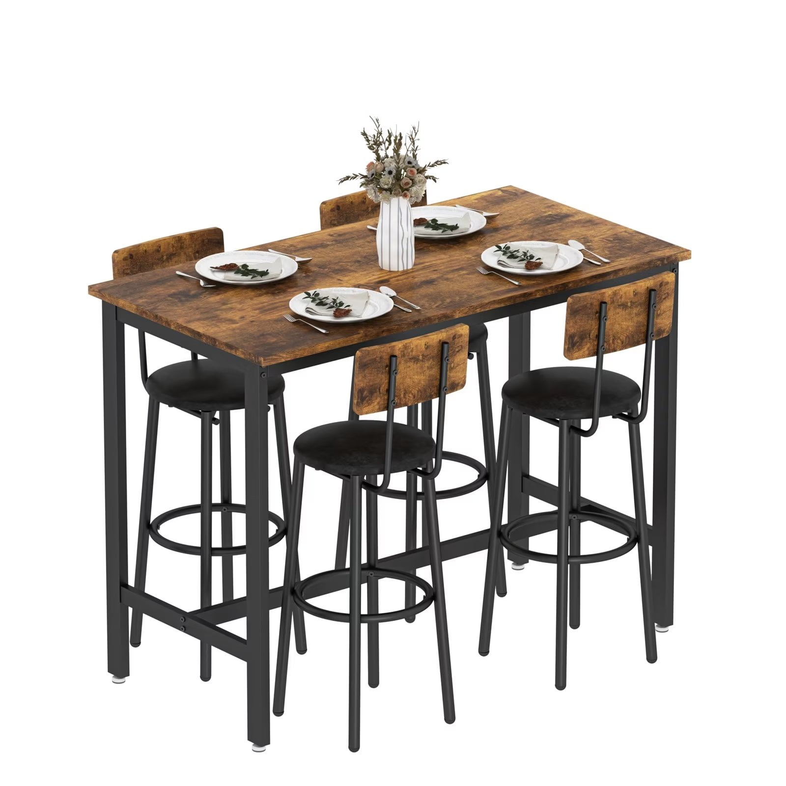 Sweiko Industrial Bar Table and Chair Set for 4 Counter Height Table